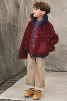 Контрастная куртка из искусственной овчины ZARA, бордо