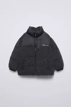 Контрастная куртка из искусственной овчины ZARA, черный