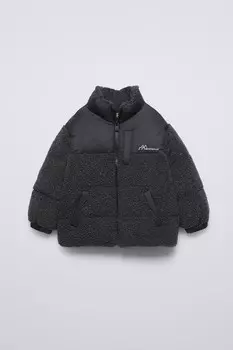 Контрастная куртка из искусственной овчины ZARA, черный