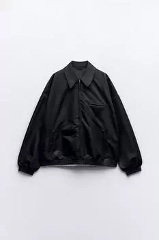 Контрастная куртка из нейлона ZARA, черный