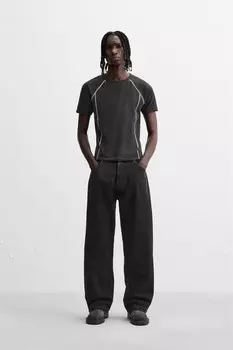 Контрастная облегающая футболка ZARA, черный