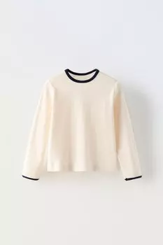 Контрастная открытая трикотажная футболка ZARA, экрю