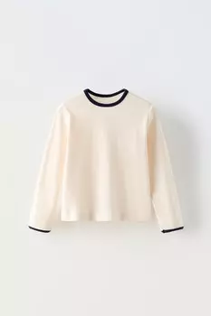 Контрастная открытая трикотажная футболка ZARA, экрю