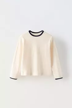 Контрастная открытая трикотажная футболка ZARA, экрю