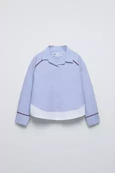 Контрастная полосатая рубашка с карманом ZARA, светло-голубой