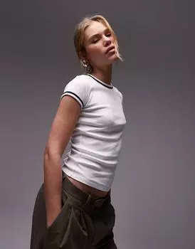 Контрастная повседневная футболка Topshop белого цвета