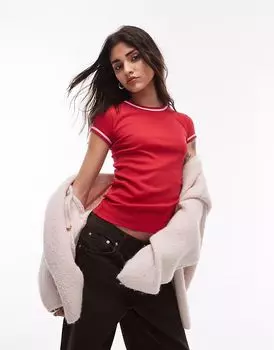 Контрастная повседневная футболка Topshop красного цвета