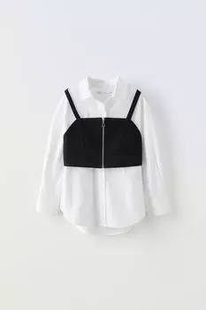 Контрастная рубашка на молнии ZARA, белый