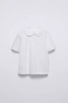 Контрастная рубашка-поло из пике ZARA, белый