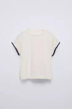 Контрастная рубашка с оборками ZARA, экрю