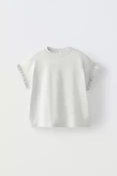 Контрастная рубашка с оборками ZARA, cеро-дымчатый