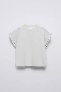 Контрастная рубашка с оборками ZARA, cеро-дымчатый