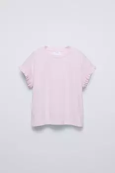 Контрастная рубашка с оборками ZARA, розовый