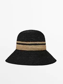 Контрастная шляпа из рафии Massimo Dutti, черный