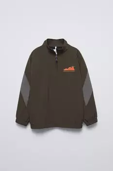 Контрастная спортивная техническая толстовка ZARA, темный хаки