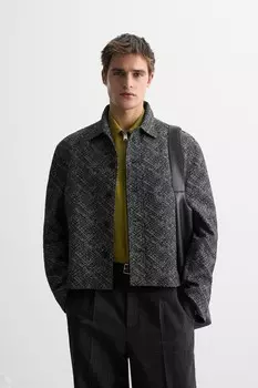 Контрастная текстурная рубашка ZARA, черный/белый