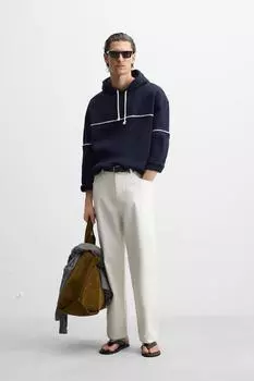 Контрастная толстовка свободного кроя ZARA, темно-синий