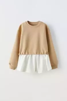 Контрастная толстовка ZARA, бежевый