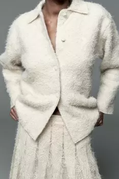 Контрастная трикотажная кружевная куртка ZARA, экрю