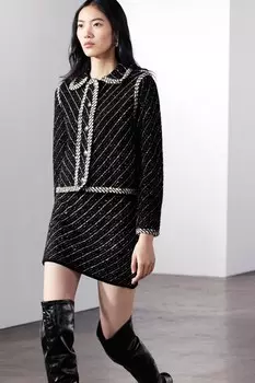 Контрастная трикотажная мини-юбка ZARA, черный/белый