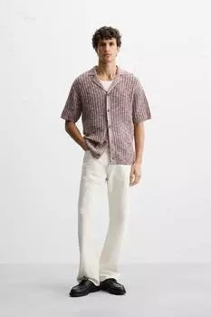 Контрастная трикотажная рубашка ZARA, бордовый
