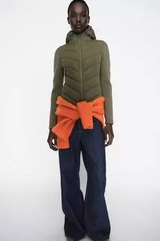 Контрастная утепленная куртка ZARA, хаки