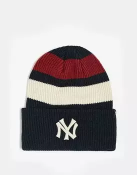 Контрастная вязаная шапка NY Yankees в разноцветную полоску 47 Brand