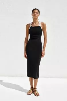 Контрастное эластичное платье на бретельках ZARA, черный
