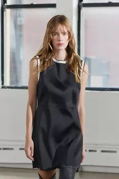 Контрастное атласное платье коллекция zw ZARA, черный