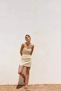 Контрастное короткое платье ZARA, бежевый