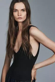 Контрастное миди платье ZARA, черный