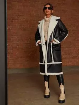 Контрастное пальто из овечьей шерсти Chi Chi London, черный