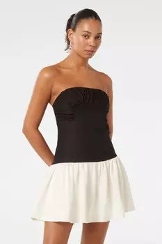 Контрастное платье без бретелек mini carla с оттенком льна Forever New, черный