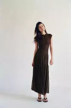 Контрастное платье из тюля-баллона ZARA, темно-коричневый