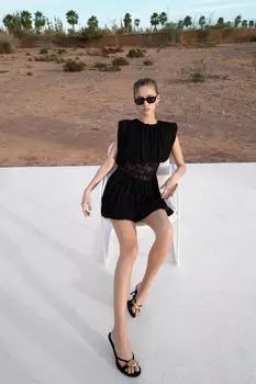 Контрастное платье крючком ZARA, черный