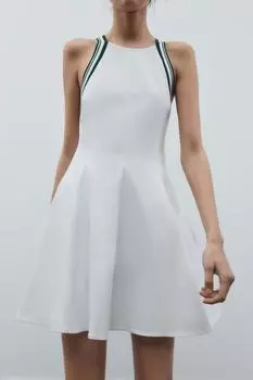 Контрастное платье на бретельках в рубчик ZARA, белый
