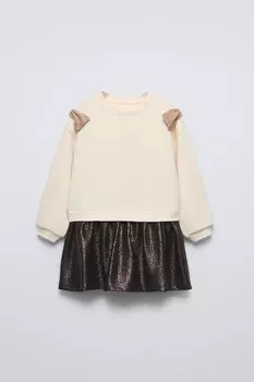 Контрастное платье с деталями-галстуком ZARA, золотой