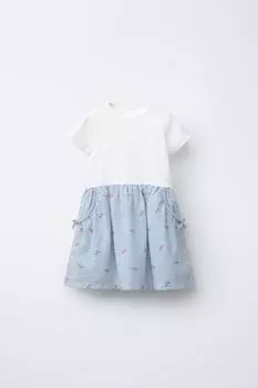 Контрастное платье с карманами ZARA, светло-синий