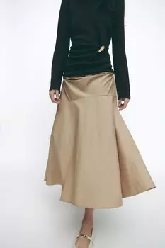Контрастное платье с застежкой ZARA, бежево-коричневый