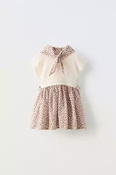 Контрастное платье с животным принтом и банданой ZARA, бежевый