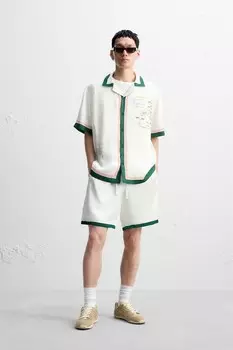 Контрастные атласные шорты-бермуды ZARA, зеленый