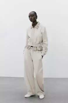 Контрастные брюки-баллоны ZARA, цвет Mid-ecru