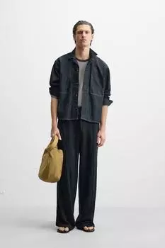 Контрастные брюки для бега трусцой ZARA, темно-синий