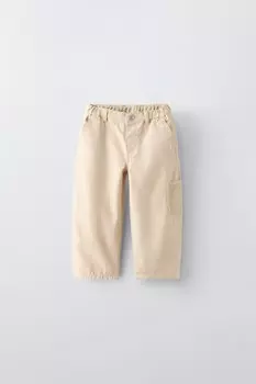 Контрастные брюки из холщовой ткани ZARA, экрю