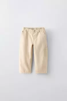 Контрастные брюки из холщовой ткани ZARA, экрю