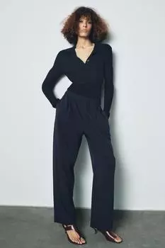 Контрастные брюки на завязках ZARA, темно-синий