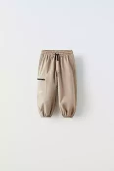 Контрастные брюки парашют ZARA, коричневый/серо-коричневый