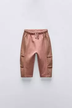 Контрастные брюки ZARA, пыльно-розовый