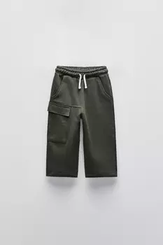 Контрастные брюки ZARA, темно-зеленый