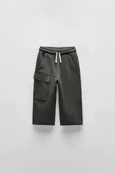 Контрастные брюки ZARA, темно-зеленый